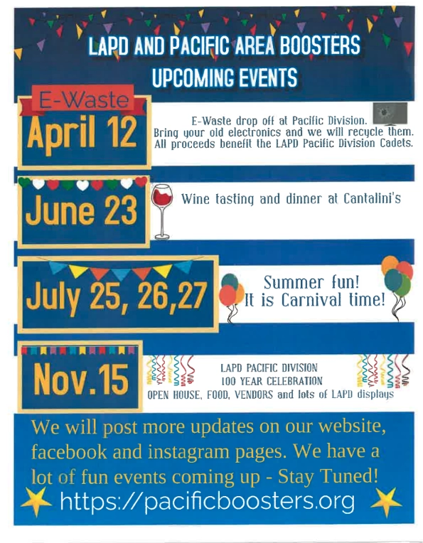 LAPD And Pacific Area Boosters Upcoming Events